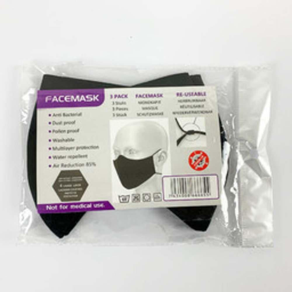 Stock  Katoenen FFP2 model Mondkapjes met Koordstopper Zwart - 120 stuks