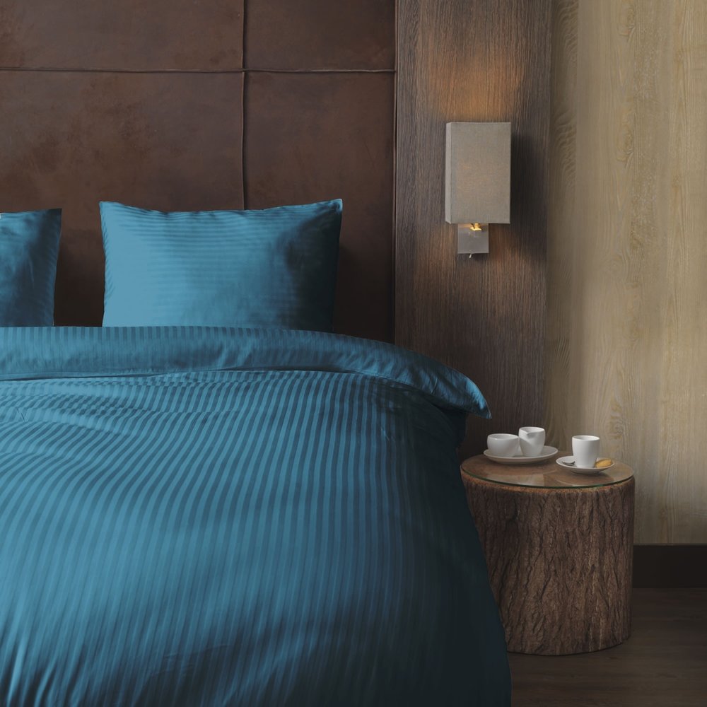 Beau Maison Baumwollsatin Bettbezug Hotel Line Blue