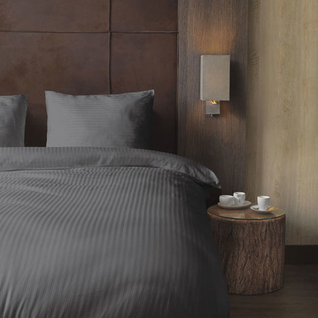 Beau Maison Baumwollsatin Bettbezug Hotel Line Grey