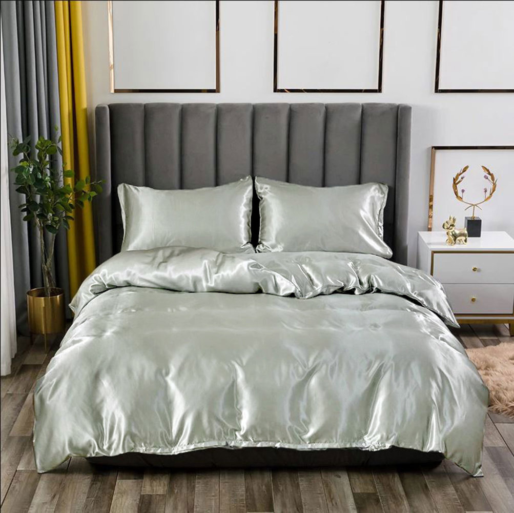 Beauty Silk Glanzend Satijnen Dekbedovertrek Zilver
