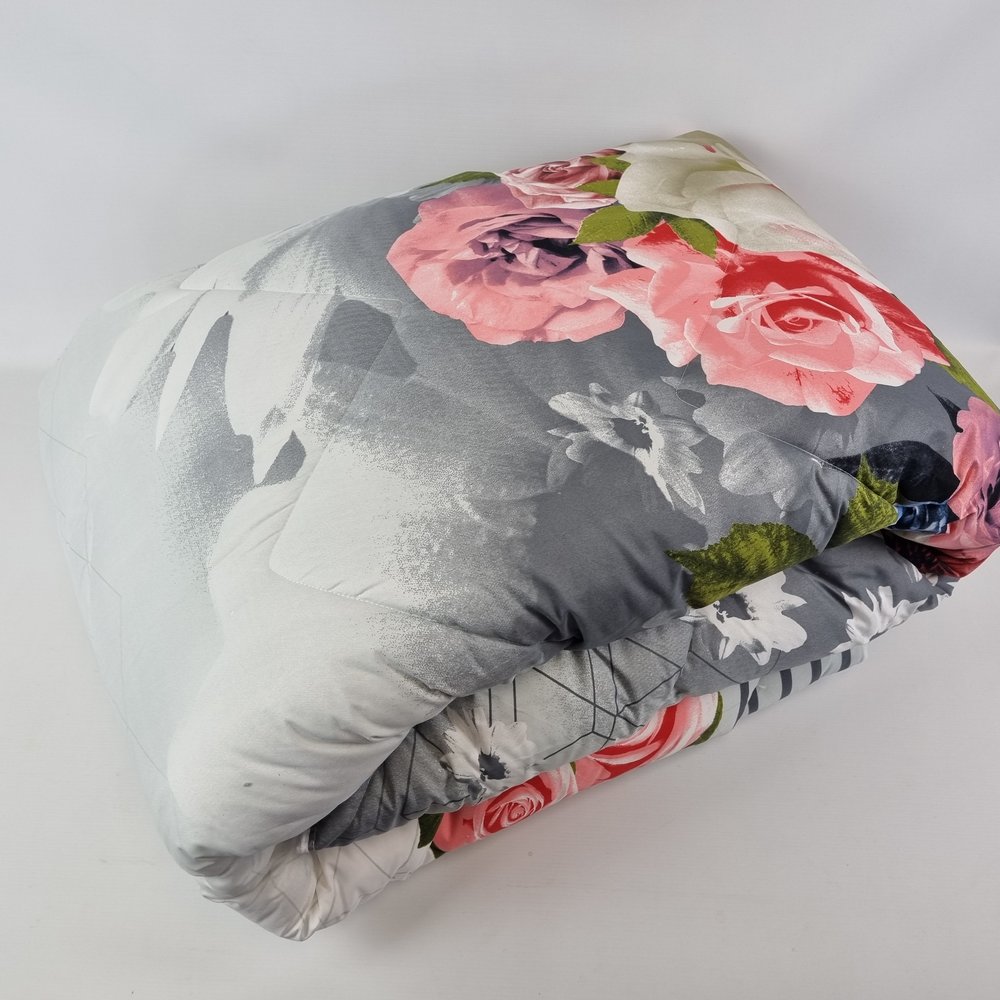 Beau Maison  Bedrukte dekbed grijs met rozen All Season