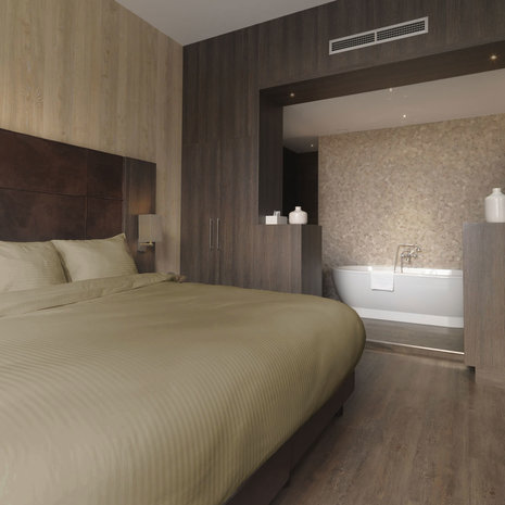 Beau Maison Katoen Satijnen Dekbedovertrek Hotel Line Taupe Green Beau Maison Katoen Satijnen Dekbedovertrek Hotel Line Taupe Green