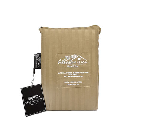 Beau Maison Kussensloop Hotel Line Taupe Green - 60x70cm 2 stuks met ritssluiting Beau Maison Kussensloop Hotel Line Taupe Green - 60x70cm 2 stuks met ritssluiting