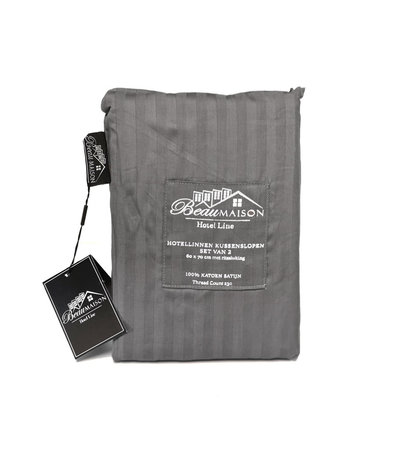 Beau Maison Kissenbezug Hotel Line Grau 60x70cm - 2 Stück mit Reißverschluss