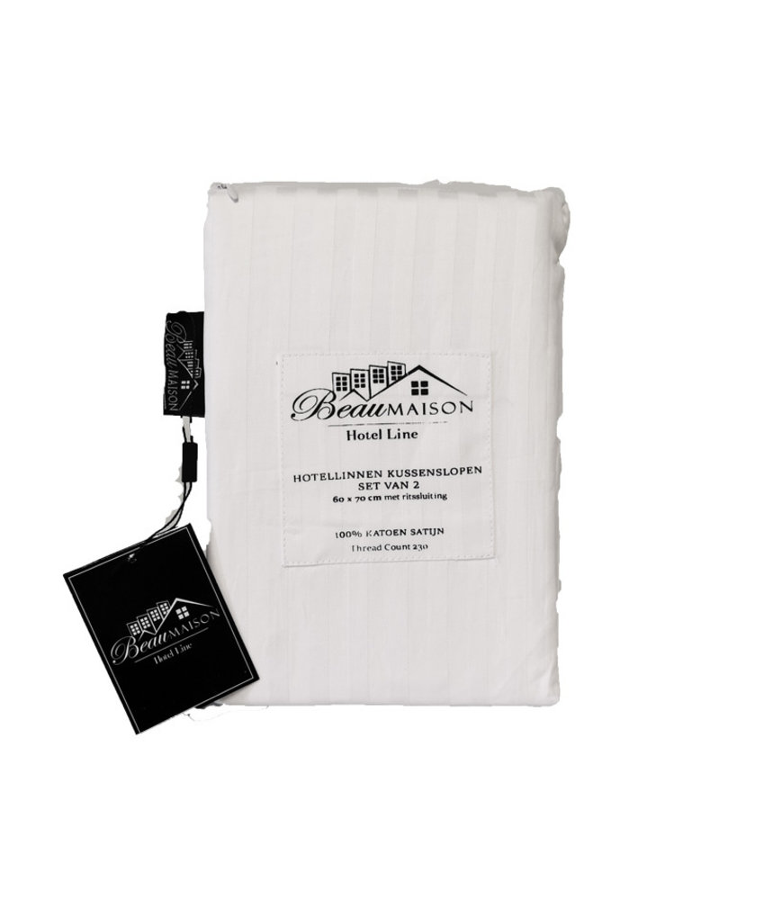 Beau Maison Kussensloop Hotel Line Wit 60x70cm - 2 stuks met ritssluiting