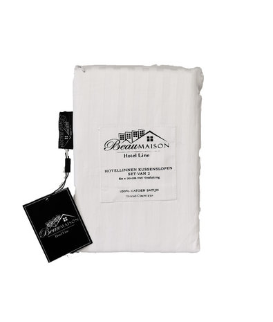 Beau Maison Kussensloop Hotel Line Wit 60x70cm - 2 stuks met ritssluiting