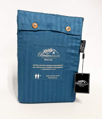 Beau Maison Baumwollsatin Bettbezug Hotel Line Blue