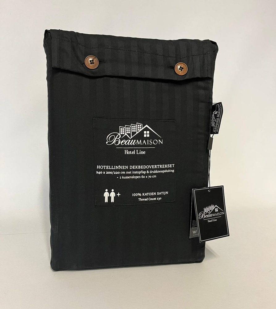 Beau Maison Baumwollsatin Bettbezug Hotel Line Black