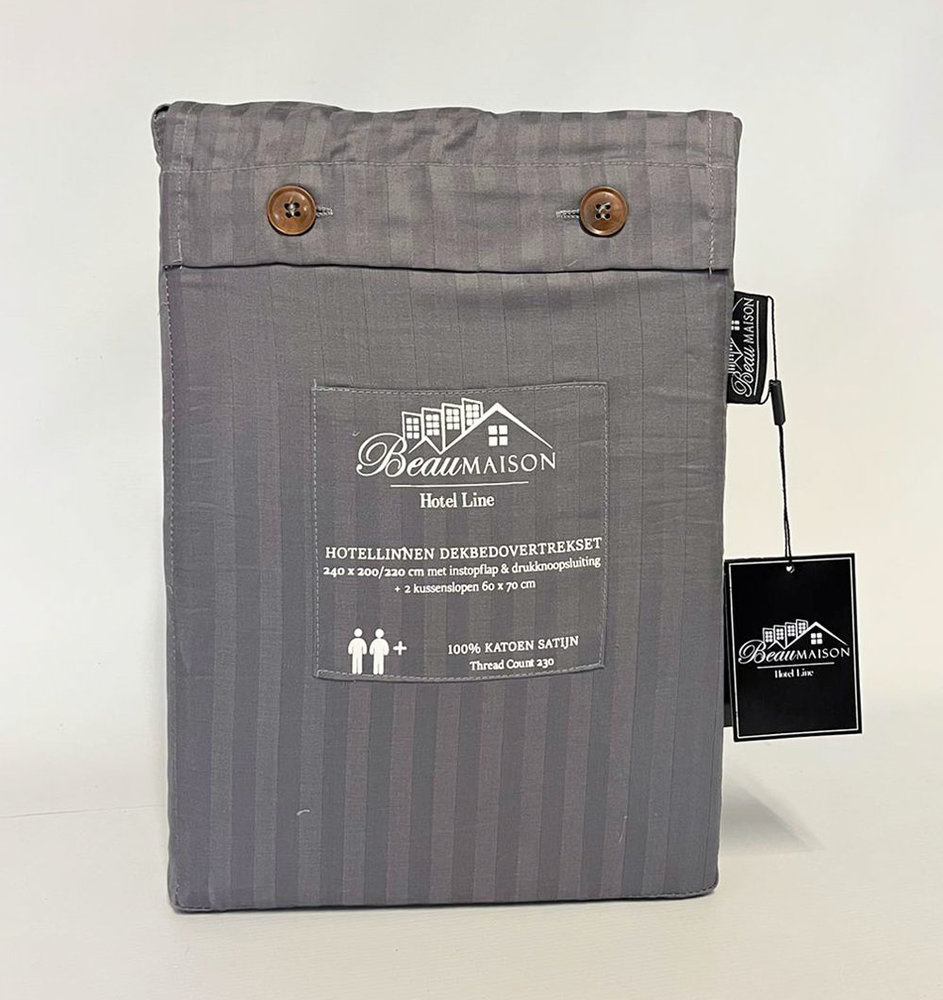 Beau Maison Baumwollsatin Bettbezug Hotel Line Grey