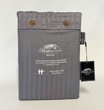 Beau Maison Baumwollsatin Bettbezug Hotel Line Grey