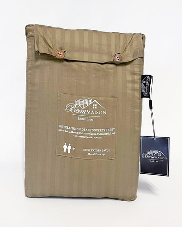 Beau Maison Cotton Satin Duvet Cover Hotel Line Taupe Green Beau Maison Cotton Satin Duvet Cover Hotel Line Taupe Green