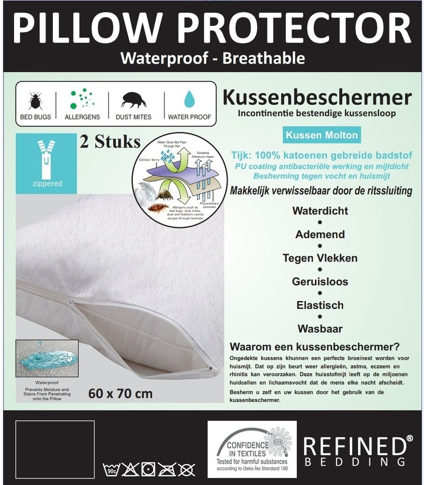 Beau Maison Molton Kussensloop Waterdicht - 2 Stuks