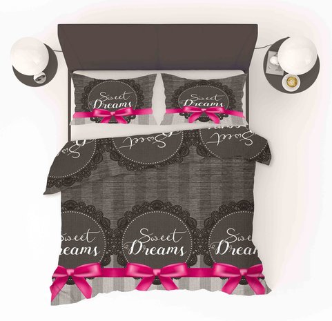 Refined Bedding Eternal Love Dekbedovertrek Antraciet Roze