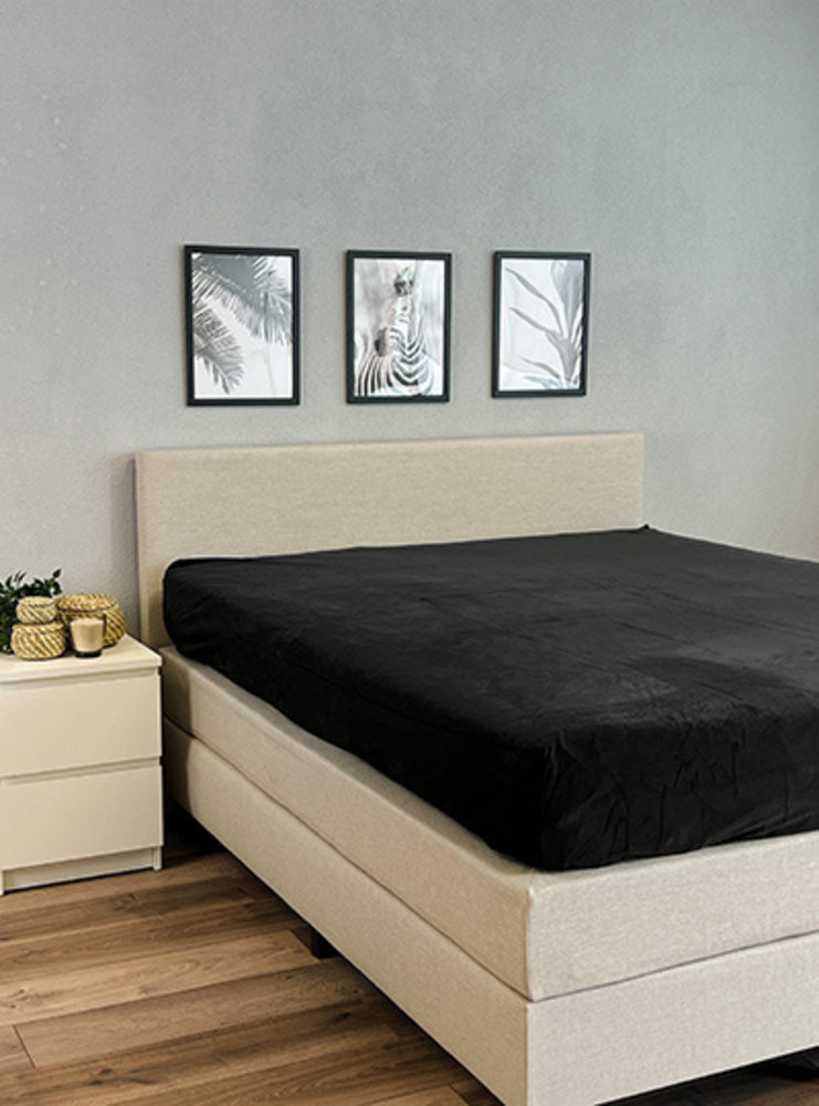 Beau Maison Velvet Fitted Sheet Black | Velvet Velour