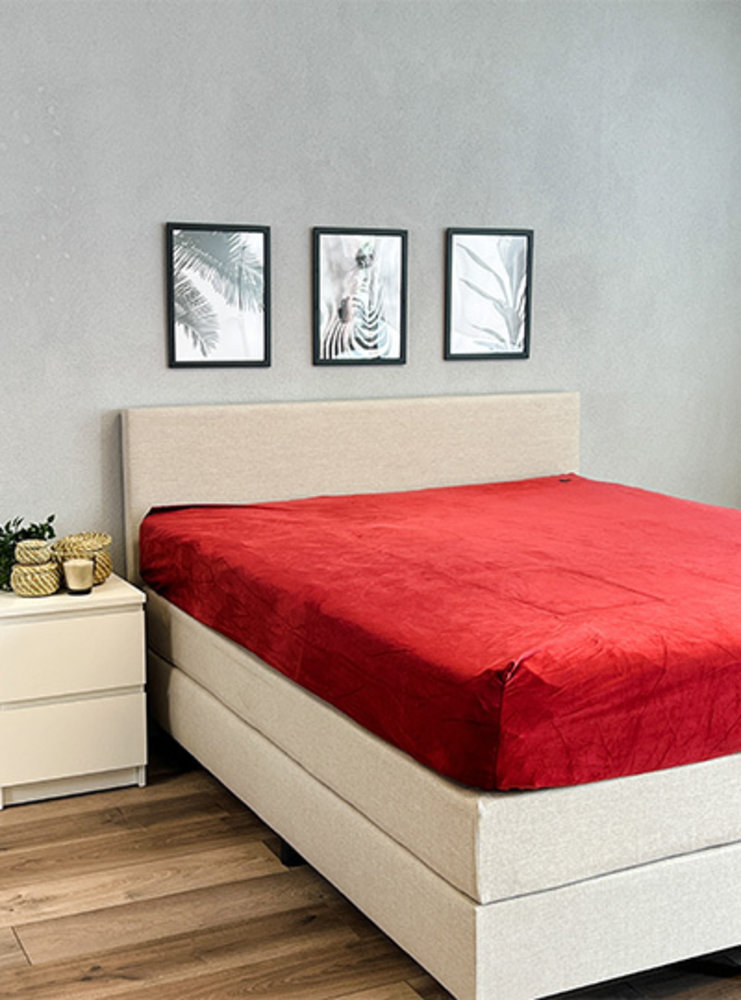 Beau Maison Velvet Fitted Sheet Burgundy Red | Velvet Velour