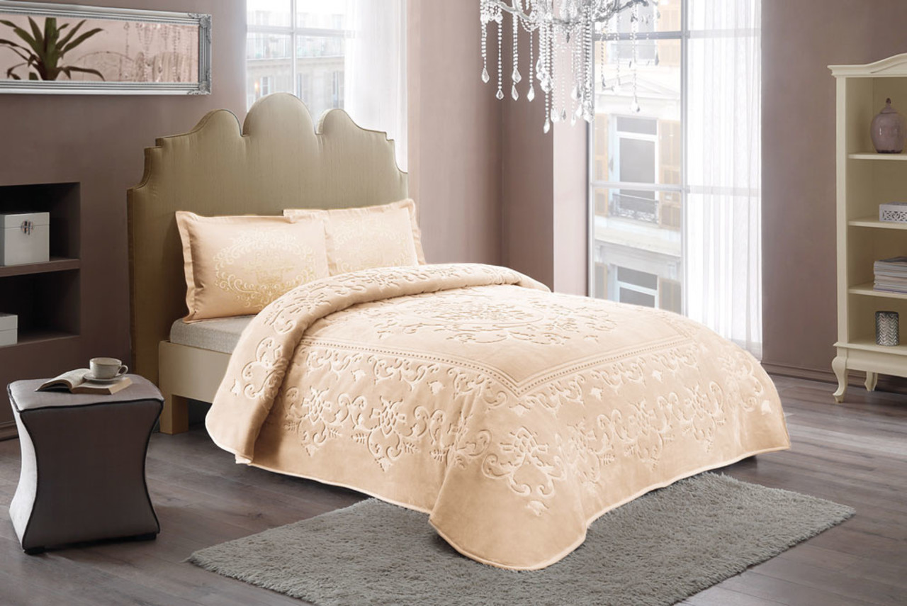 Beau Maison Embossed Uni Blanket Cappuccino 220 x 240 cm | Heavy Quality