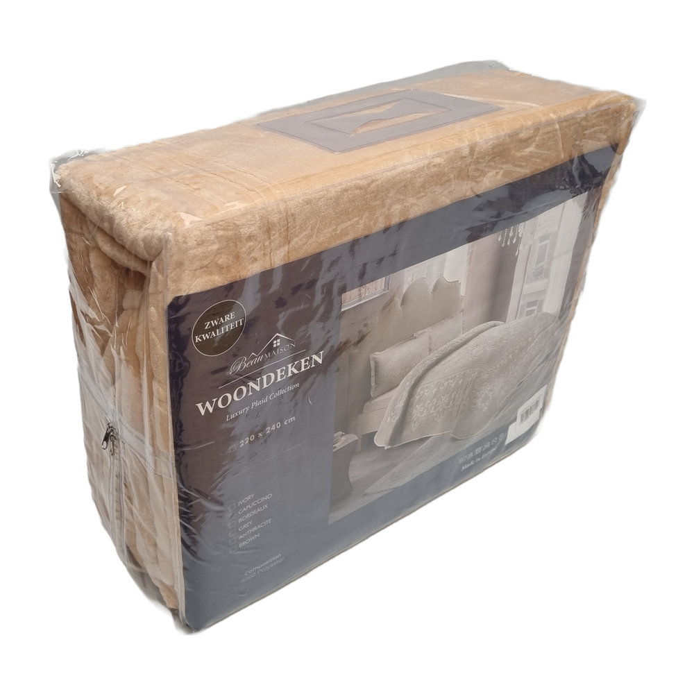 Beau Maison Embossed Uni Blanket Cappuccino 220 x 240 cm | Heavy Quality