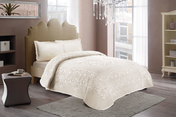 Beau Maison Geprägte Unidecke Elfenbein 220 x 240 cm | Schwere Qualität