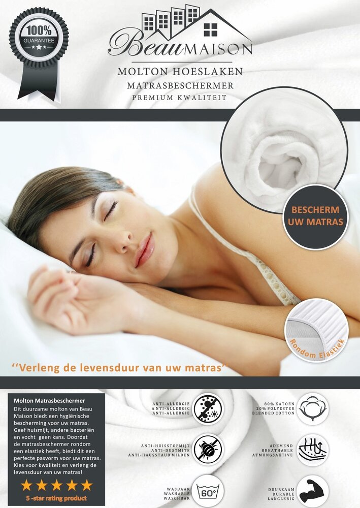 Beau Maison Matratzenschoner – Molton-Spannbettlaken, 180 Gramm pro m2
