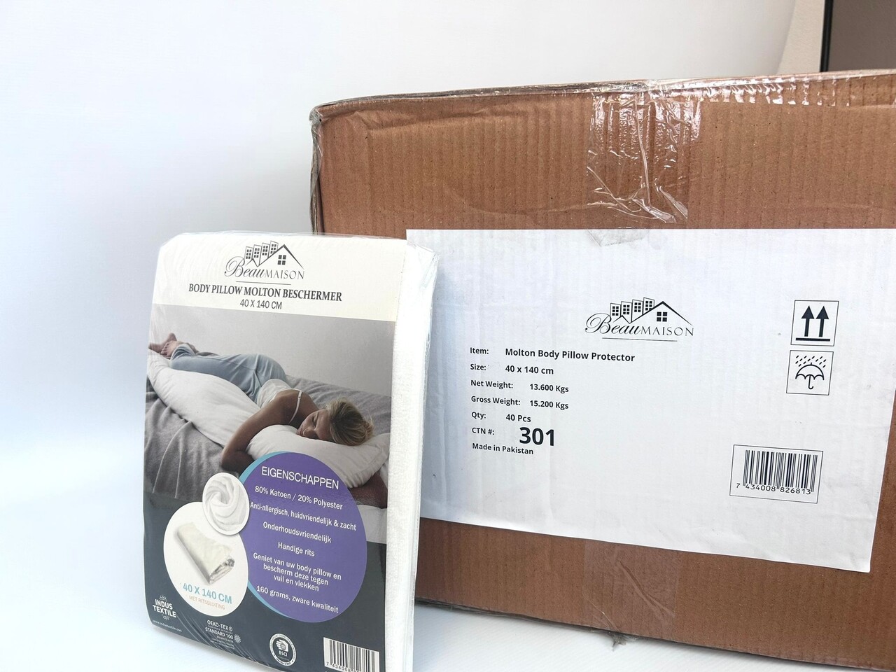Beau Maison Body Pillow Protector - Molton Lichaamskussen 40 x 140 cm