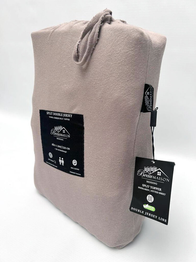Beau Maison Doppelt gewebtes Jersey-Split-Topper-Spannbettlaken in Taupe-Grau