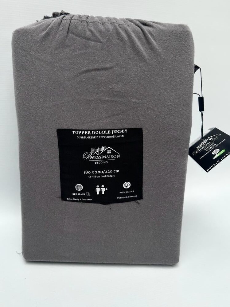 Beau Maison Dubbel Geweven Jersey Topper Hoeslaken Antraciet
