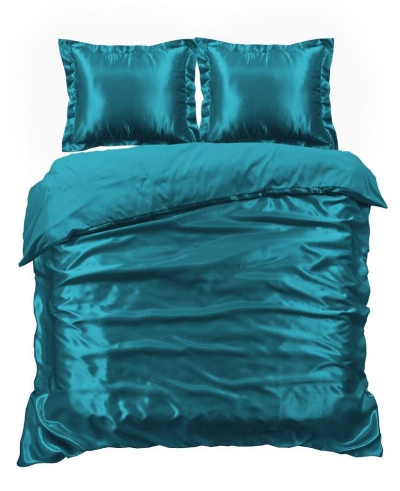 Beauty Silk Glänzender Satin-Bettbezug Aqua (Türkis)