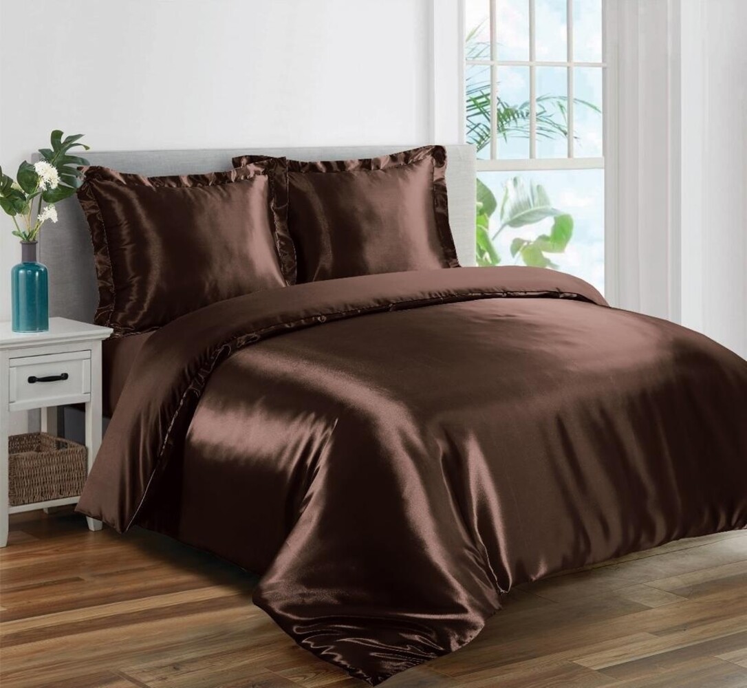 Beauty Silk Shiny Satin Duvet Cover Brown