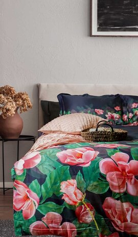 Stock  Bettbezug aus Baumwollsatin Bett aus Rosen – Lits Jumeaux Bettbezug