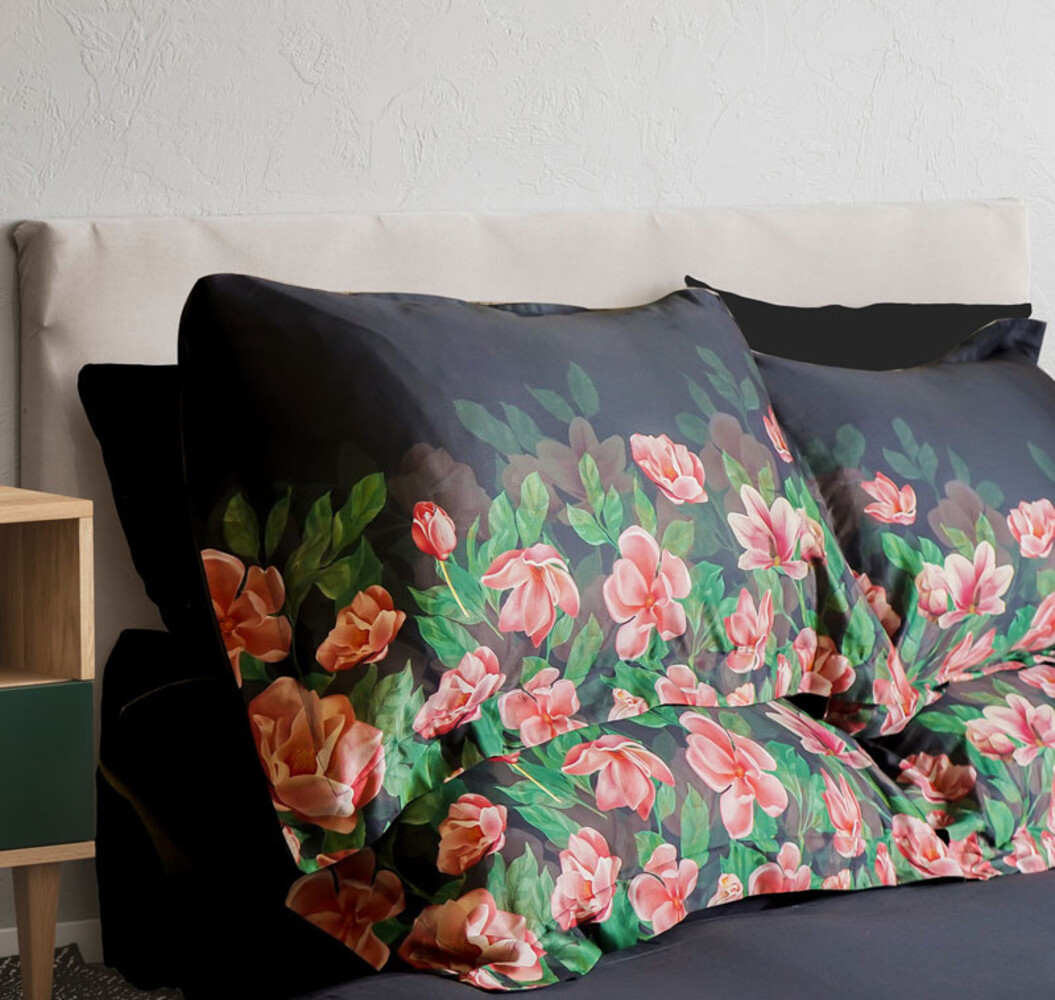 Stock  Bettbezug aus Baumwollsatin Bett aus Rosen – Lits Jumeaux Bettbezug