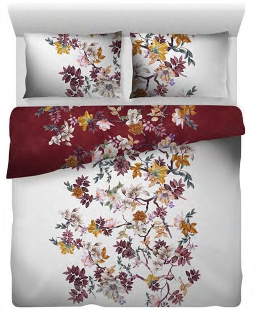 Stock Cotton Satin Duvet Cover Floral Vine Red & White - Lits Jumeaux Duvet Cover