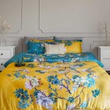 Stock Bettbezug Baumwollsatin Floral Vine Yellow & Blue - Bettbezug 240x220 Stock Bettbezug Baumwollsatin Floral Vine Yellow & Blue - Bettbezug 240x220