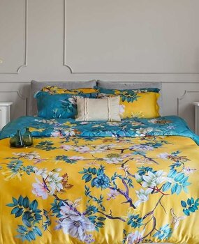 Stock Dekbedovertrek Katoen Satijn Floral Vine Yellow & Blue - Dekbedovertrek 240x220