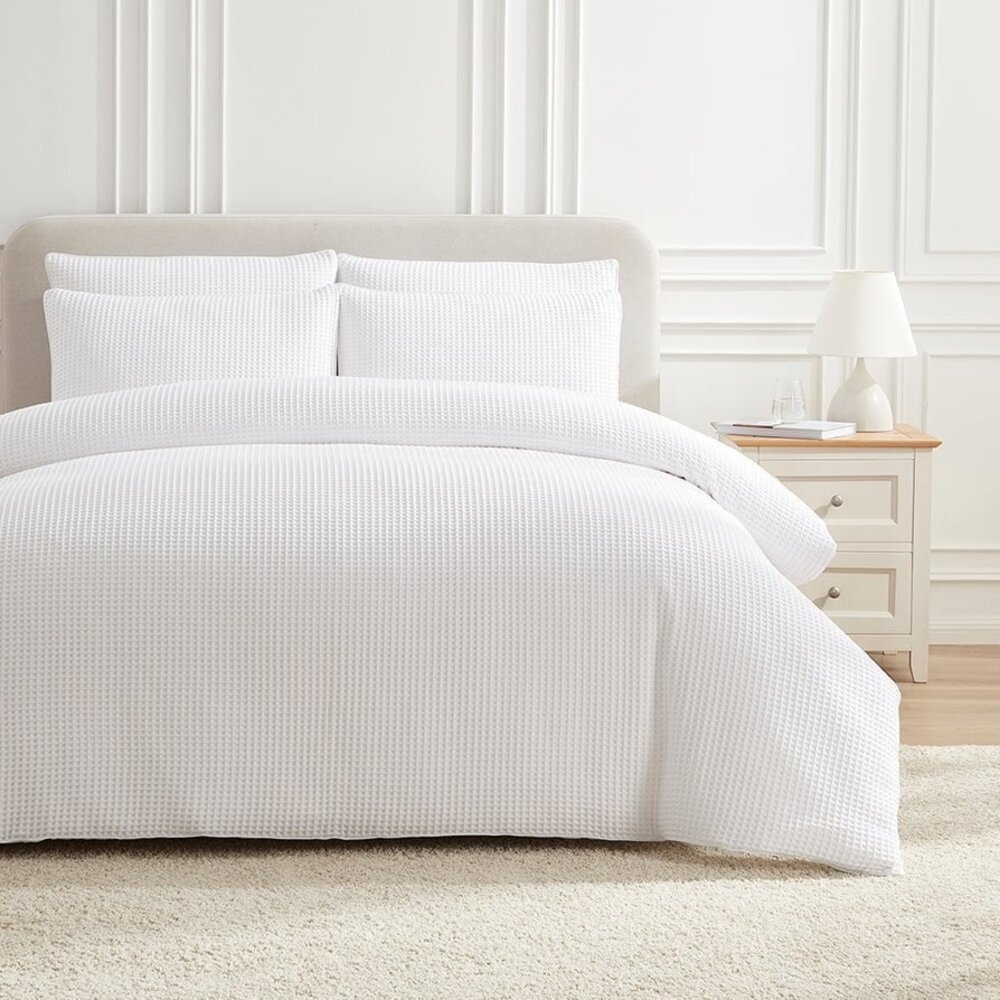 Beau Maison Waffle Fabric Duvet Cover White - 100% Cotton