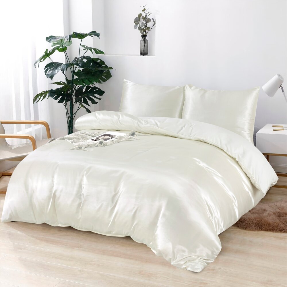 Beauty Silk Glanzend Satijnen Dekbedovertrek Crème