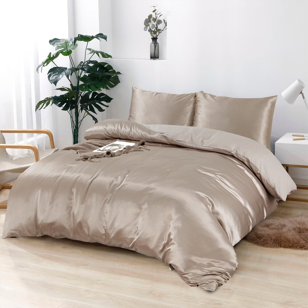 Beauty Silk Glanzend Satijnen Dekbedovertrek Taupe