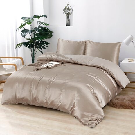 Beauty Silk Shiny Satin Duvet Cover Champagne / Taupe