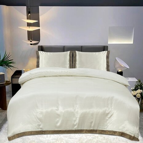 Beauty Silk Glänzender Satin-Bettbezug mit Spitze - Off White