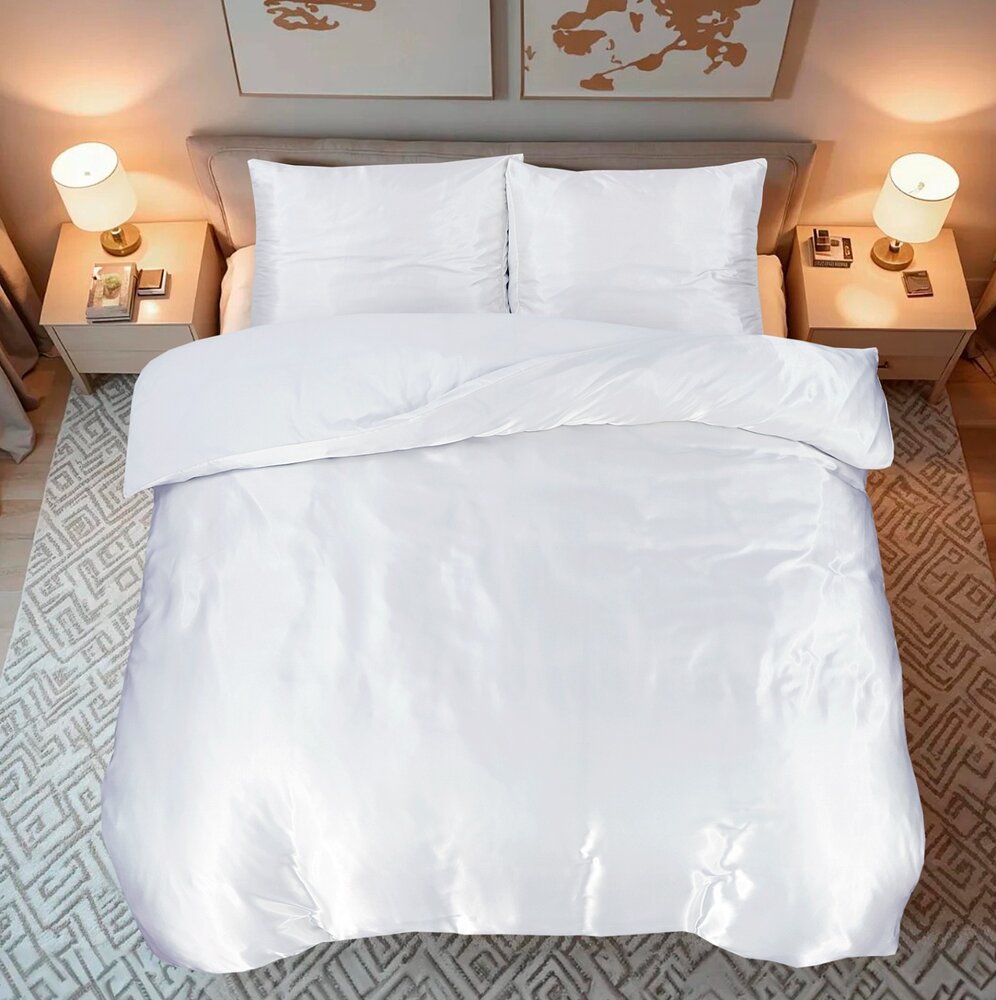 Beauty Silk Shiny Satin Duvet Cover White