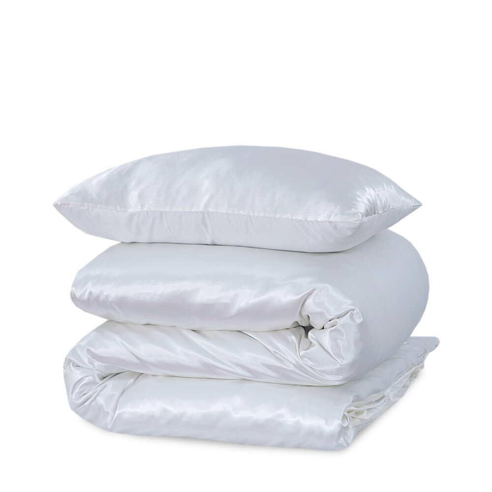 Beauty Silk Glänzender Satin Bettbezug Weiß