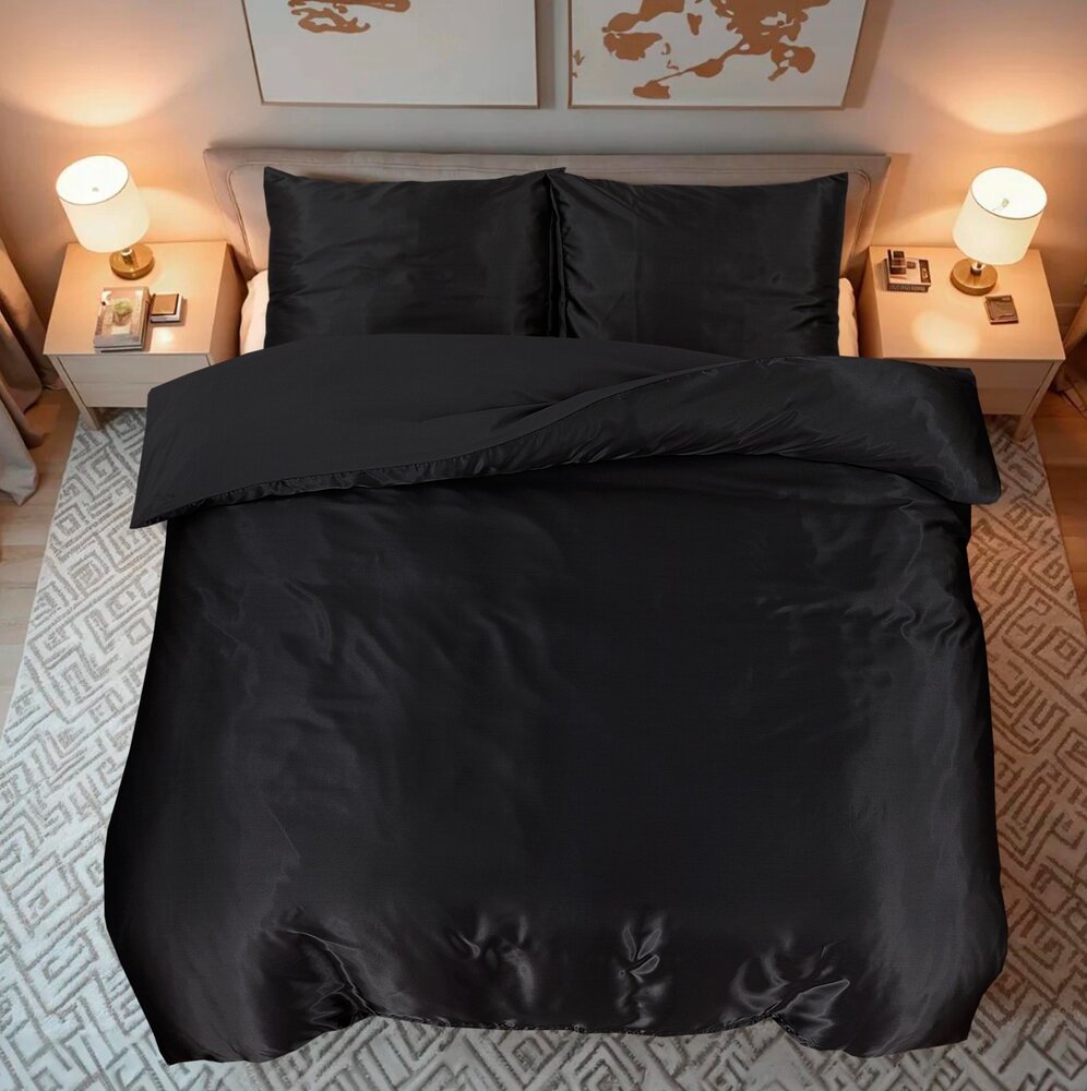 Beauty Silk Shiny Satin Duvet Cover Black