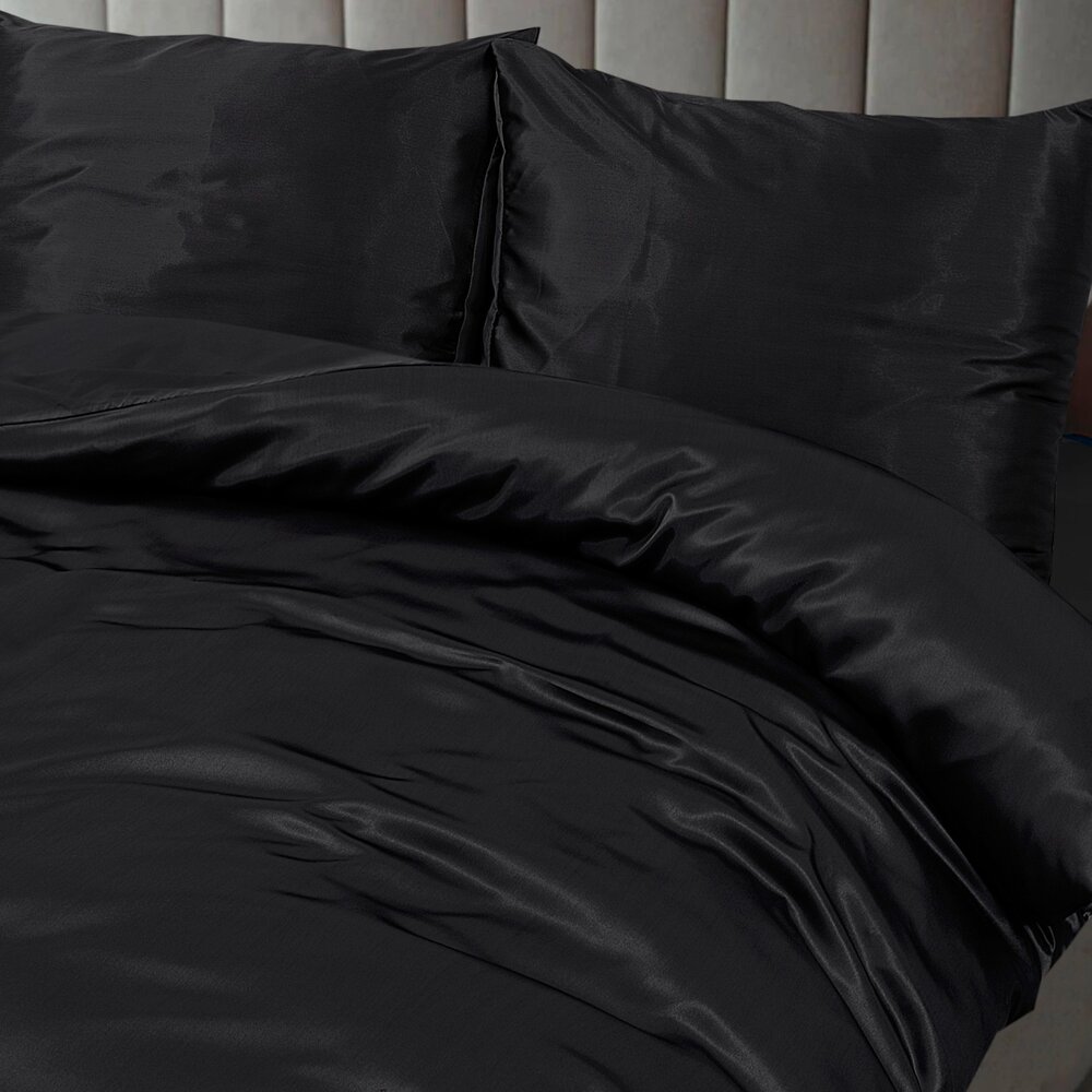 Beauty Silk Glänzender Satin-Bettbezug Schwarz
