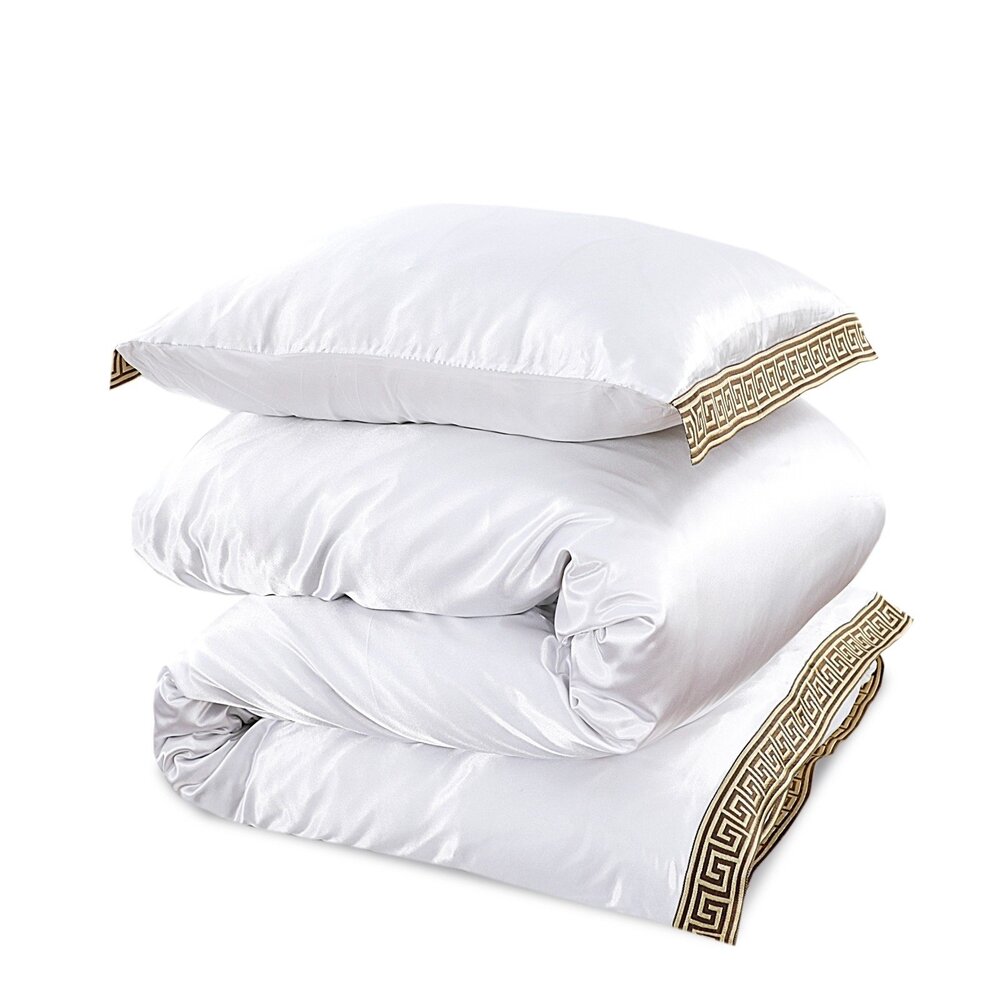 Beauty Silk Glanzend Satijnen Dekbedovertrek met Lace / Griekse Sleutel / Versace - White Beauty Silk Glanzend Satijnen Dekbedovertrek met Lace / Griekse Sleutel / Versace - White