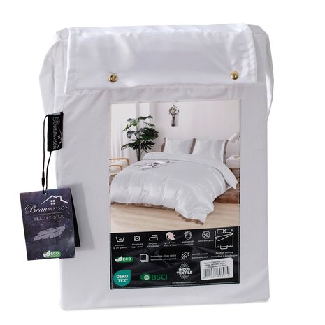 Beauty Silk Shiny Satin Duvet Cover with Lace - White