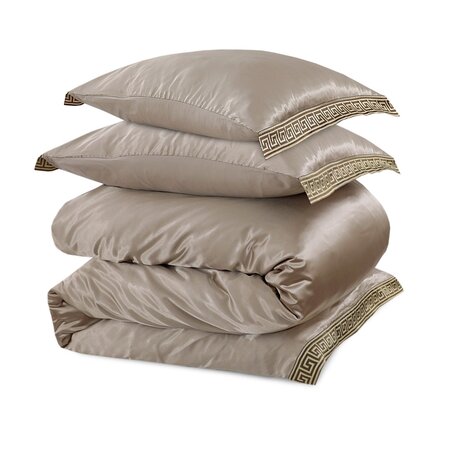 Beauty Silk Shiny Satin Duvet Cover with Lace - Taupe Beauty Silk Shiny Satin Duvet Cover with Lace - Taupe