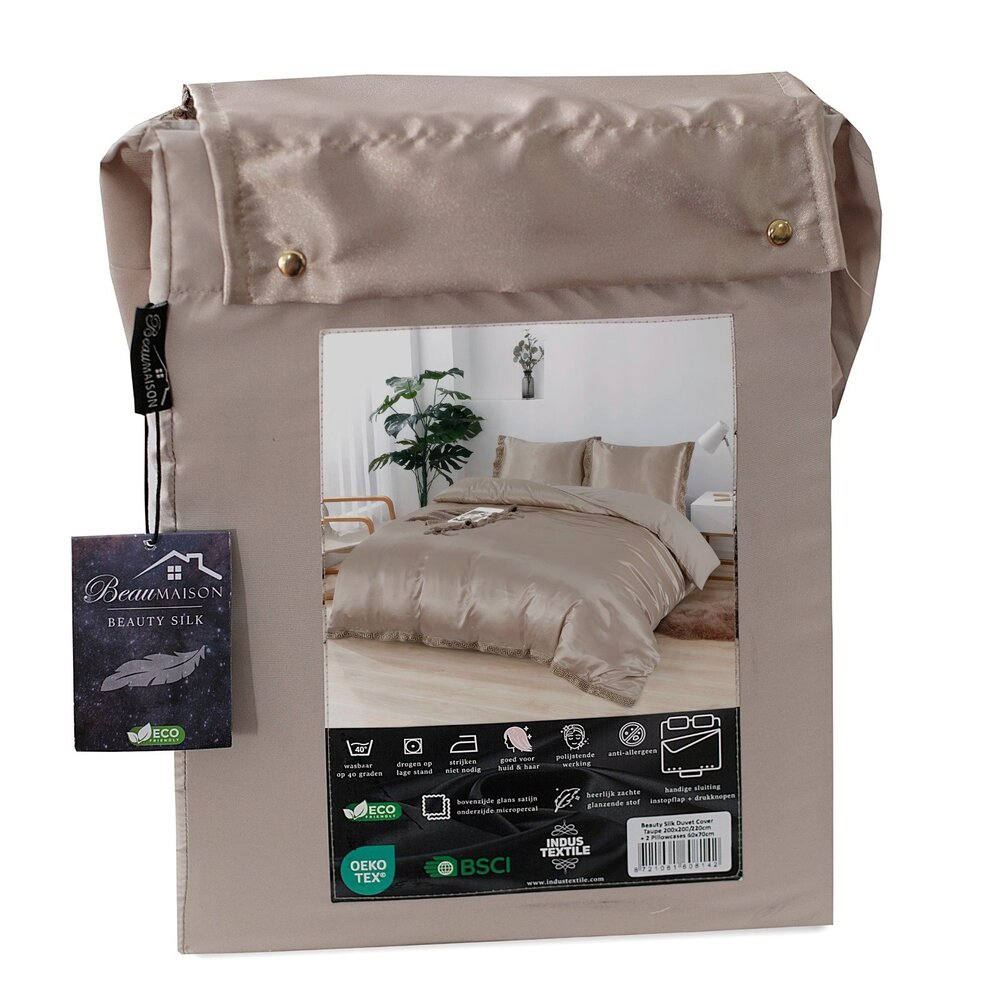 Beauty Silk Glanzend Satijnen Dekbedovertrek met Lace / Griekse Sleutel / Versace - Taupe Beauty Silk Glanzend Satijnen Dekbedovertrek met Lace / Griekse Sleutel / Versace - Taupe