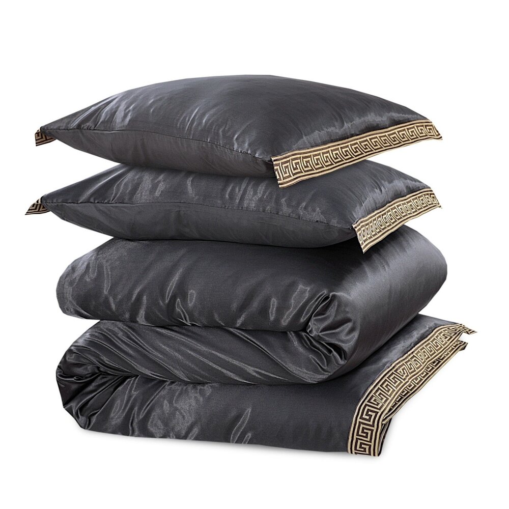 Beauty Silk Shiny Satin Duvet Cover with Lace - Grey Beauty Silk Shiny Satin Duvet Cover with Lace - Grey