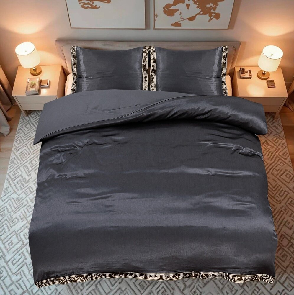 Beauty Silk Shiny Satin Duvet Cover with Lace - Grey Beauty Silk Shiny Satin Duvet Cover with Lace - Grey