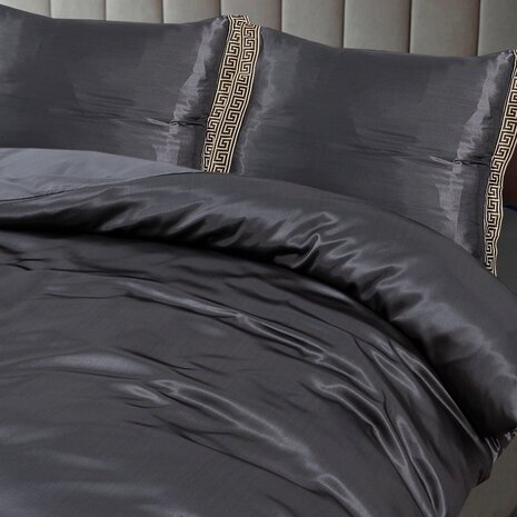 Beauty Silk Shiny Satin Duvet Cover with Lace - Grey Beauty Silk Shiny Satin Duvet Cover with Lace - Grey