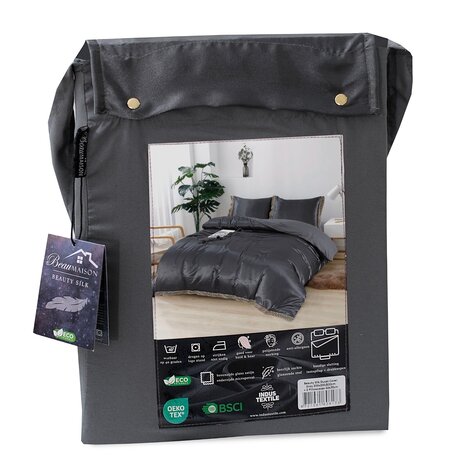 Beauty Silk Glänzender Satin-Bettbezug mit Spitze - Grau